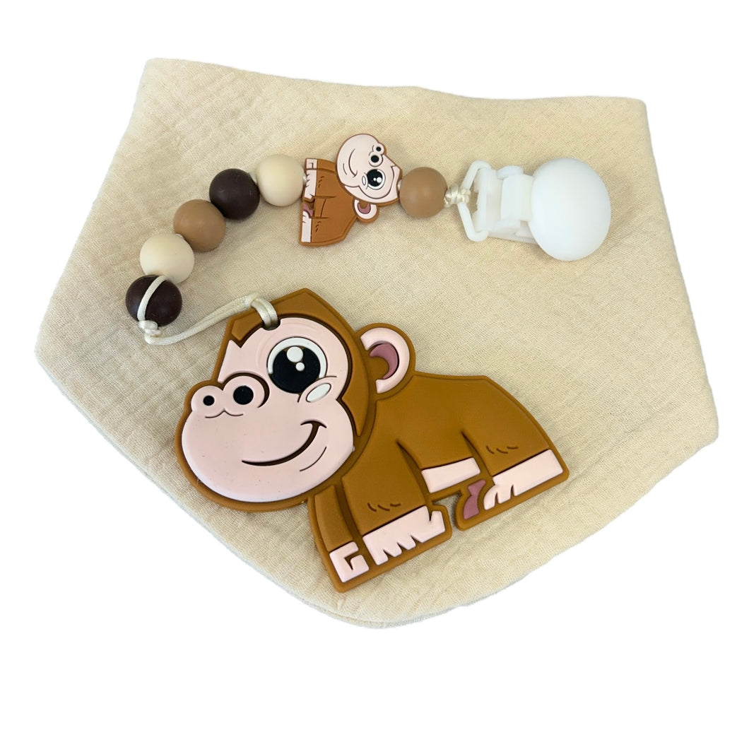 Kit bavoir, attache suce et jouet de dentition gorille