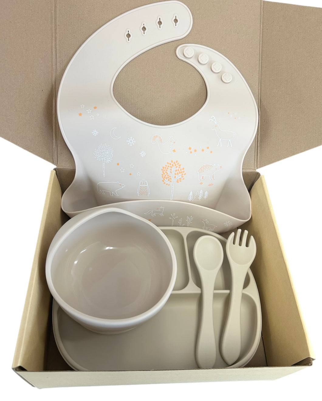 Coffret repas beige bavette animaux de la forêt