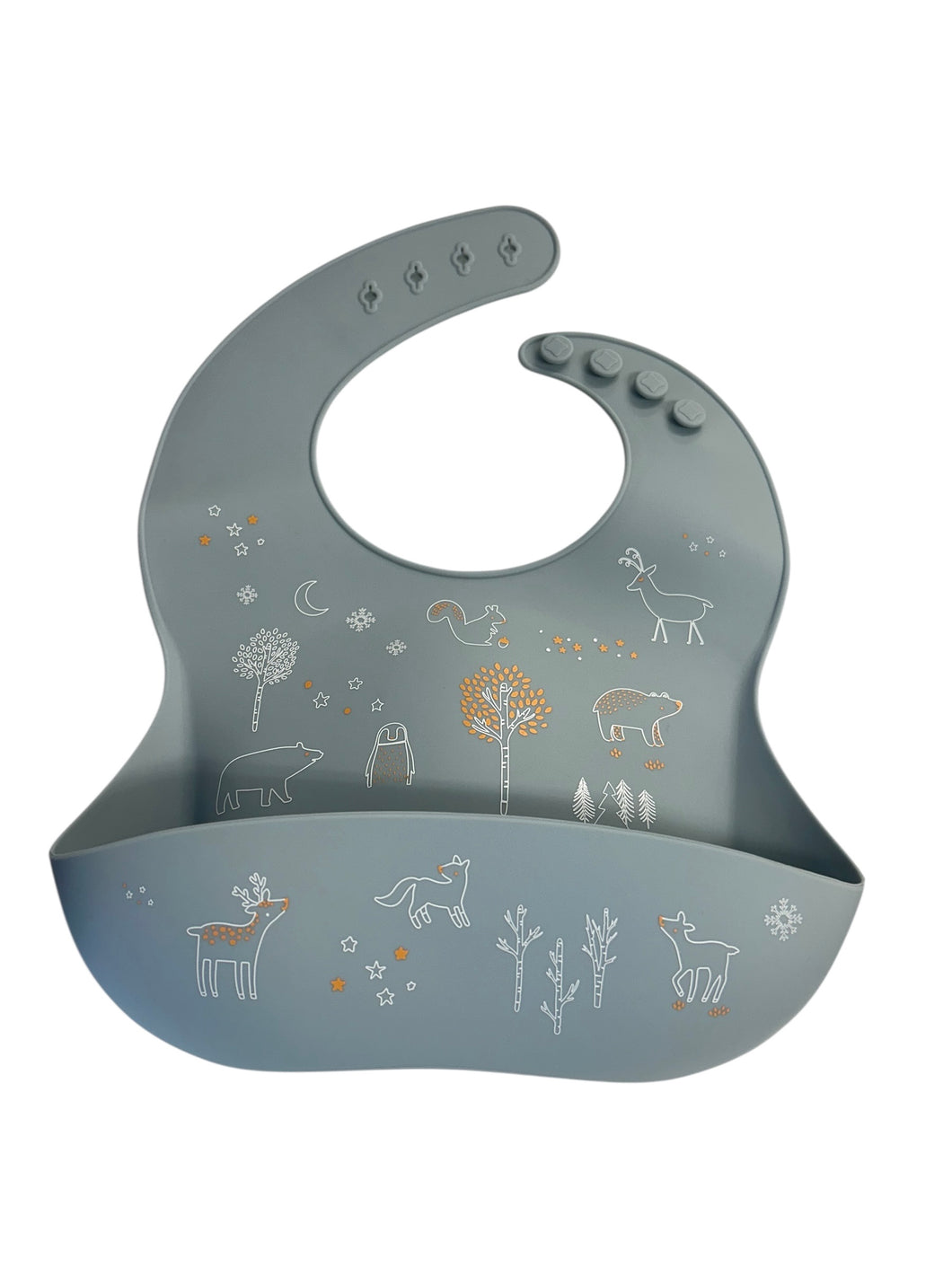 Bavette en silicone bleu animaux de la forêt