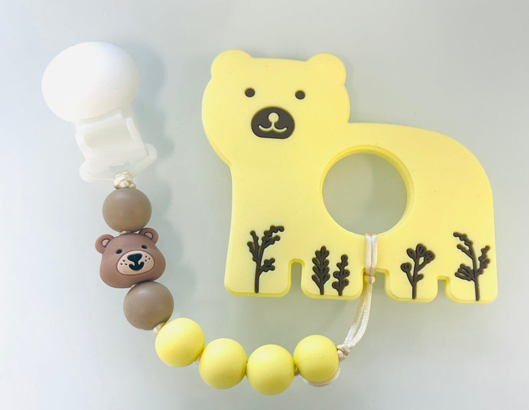 Duo attache suce et jouet de dentition ours polaire jaune