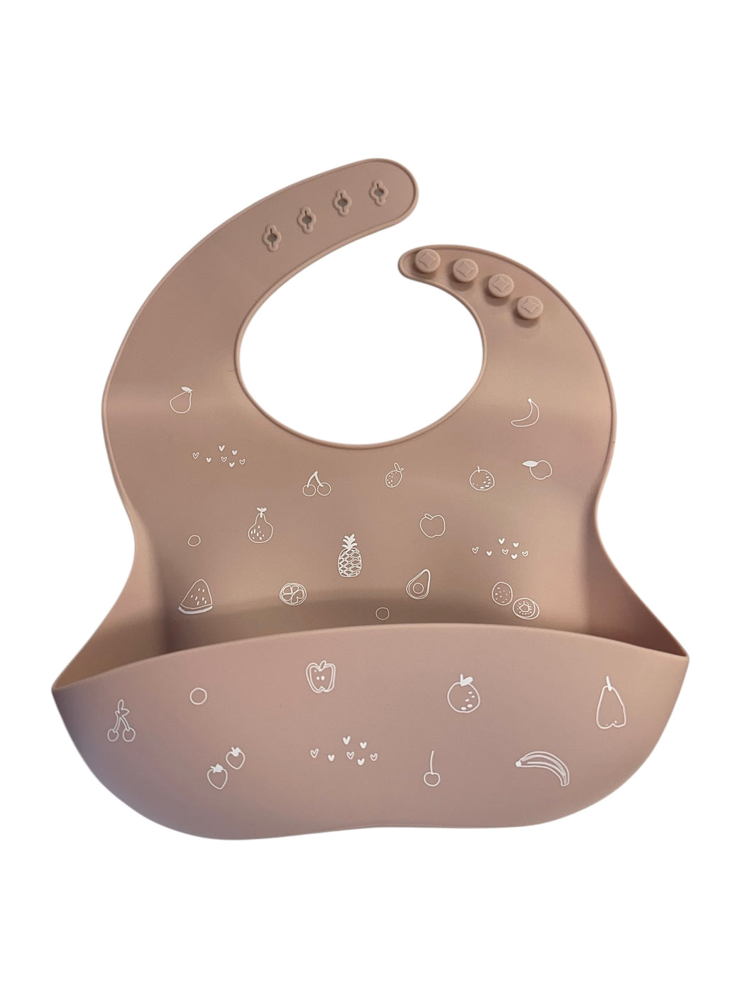 Bavette en silicone rose pâle avec fruits