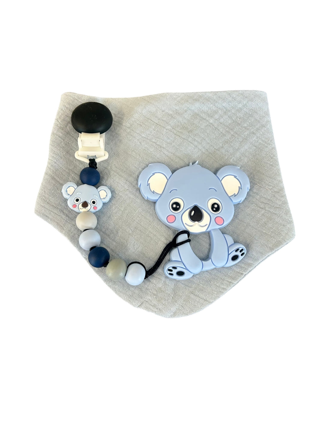 Kit bavoir, attache suce et jouet de dentition koala bleu