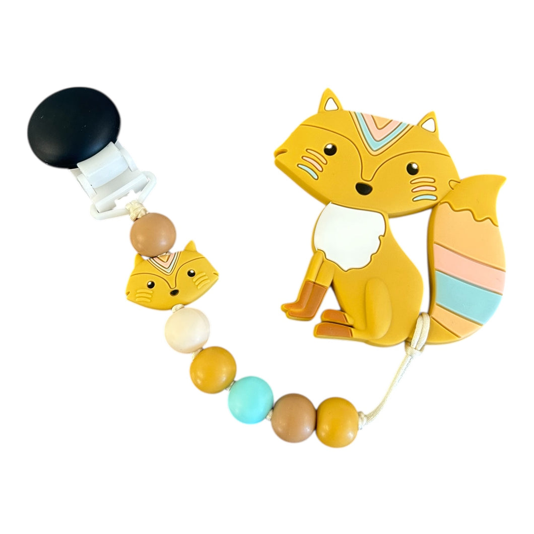Duo attache suce et jouet de dentition renard moutarde