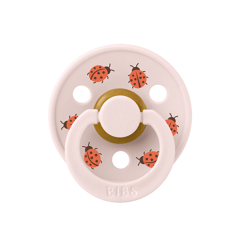 À l'unité : Suce Bibs (ronde) studio  rose avec coccinelles