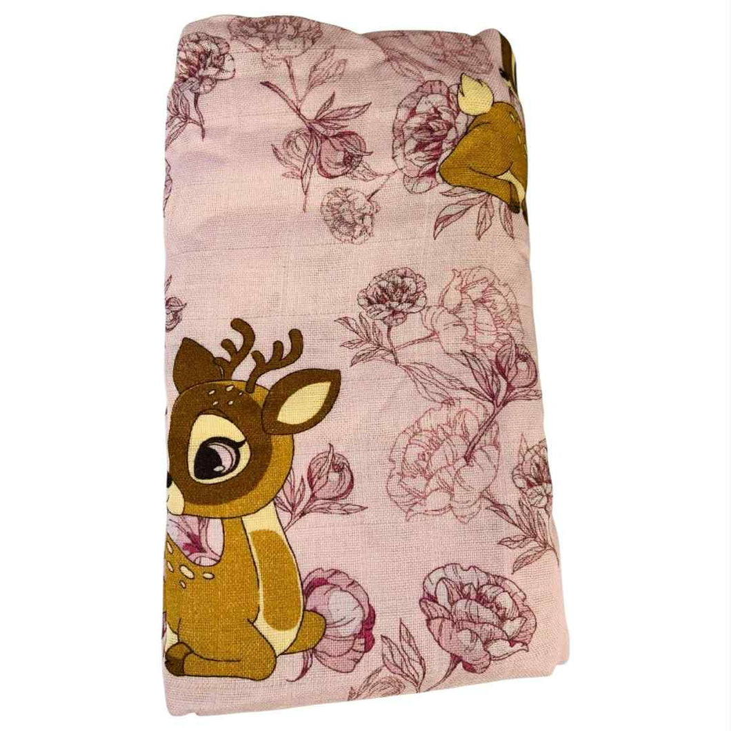 Mousseline bambi fleur rose