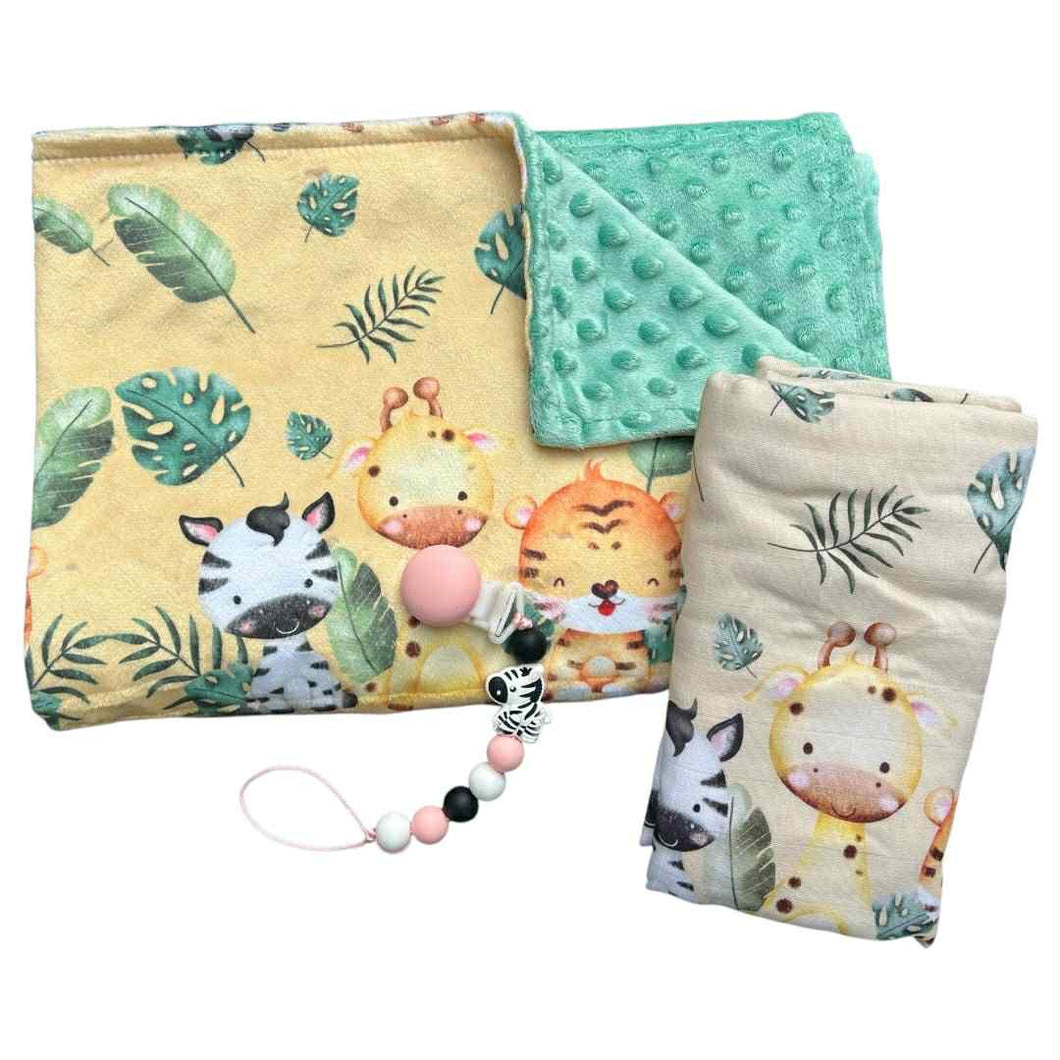 Ensemble animaux de la jungle (attache suce zèbre rose)