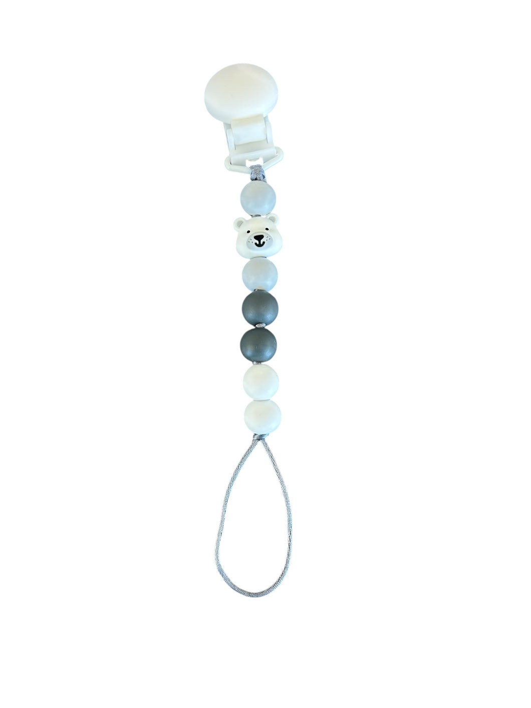 Attache suce ourson blanc/gris